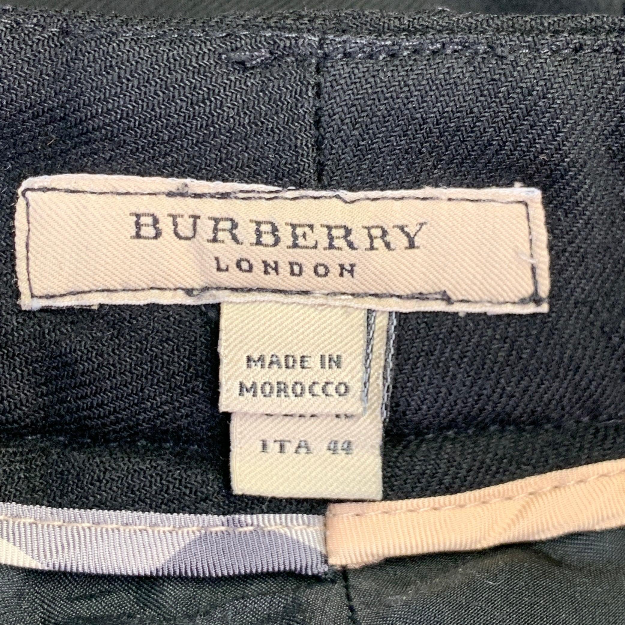 Nero Burberry taglia 10 Pantaloni a gamba larga in misto lana nera con risvolto in vendita