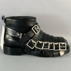 BURBERRY Size 11 Black Leather Pull On Belted Boots