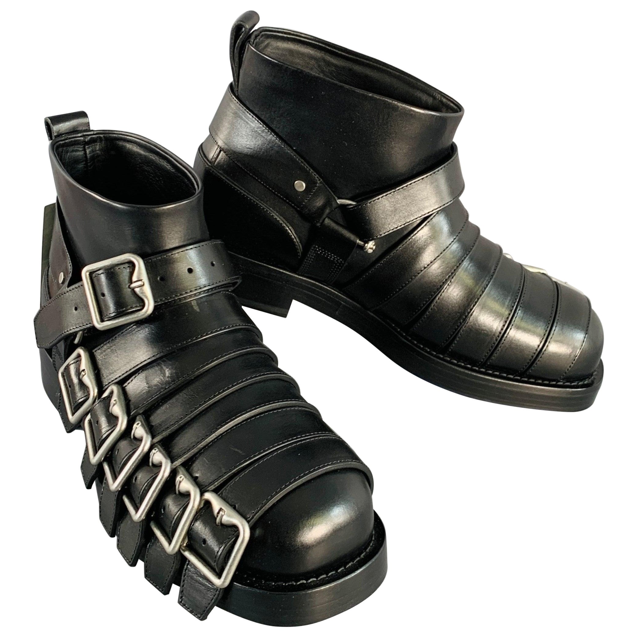 BURBERRY Size 11 Black Leather Pull On Belted Boots