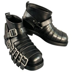 BURBERRY Size 11 Black Leather Pull On Belted Boots