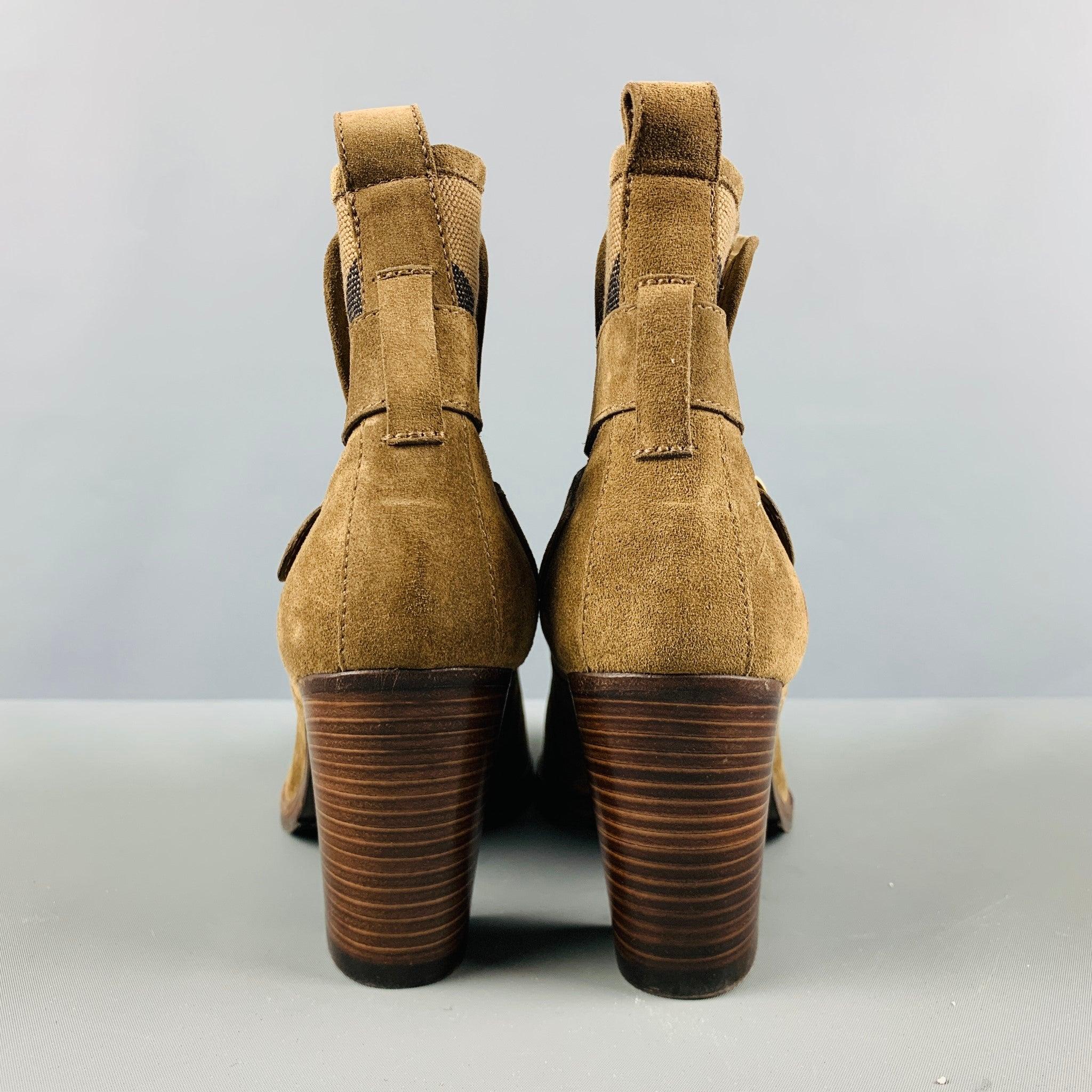 BURBERRY Size 11 Brown Suede Chunky heel Boots In Excellent Condition For Sale In San Francisco, CA