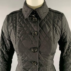 BURBERRY Size 2 Black Polyester Quilted Jacket.