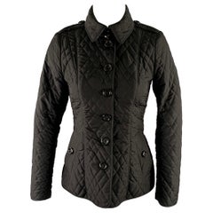 BURBERRY Size 2 Black Polyester Quilted Jacket.