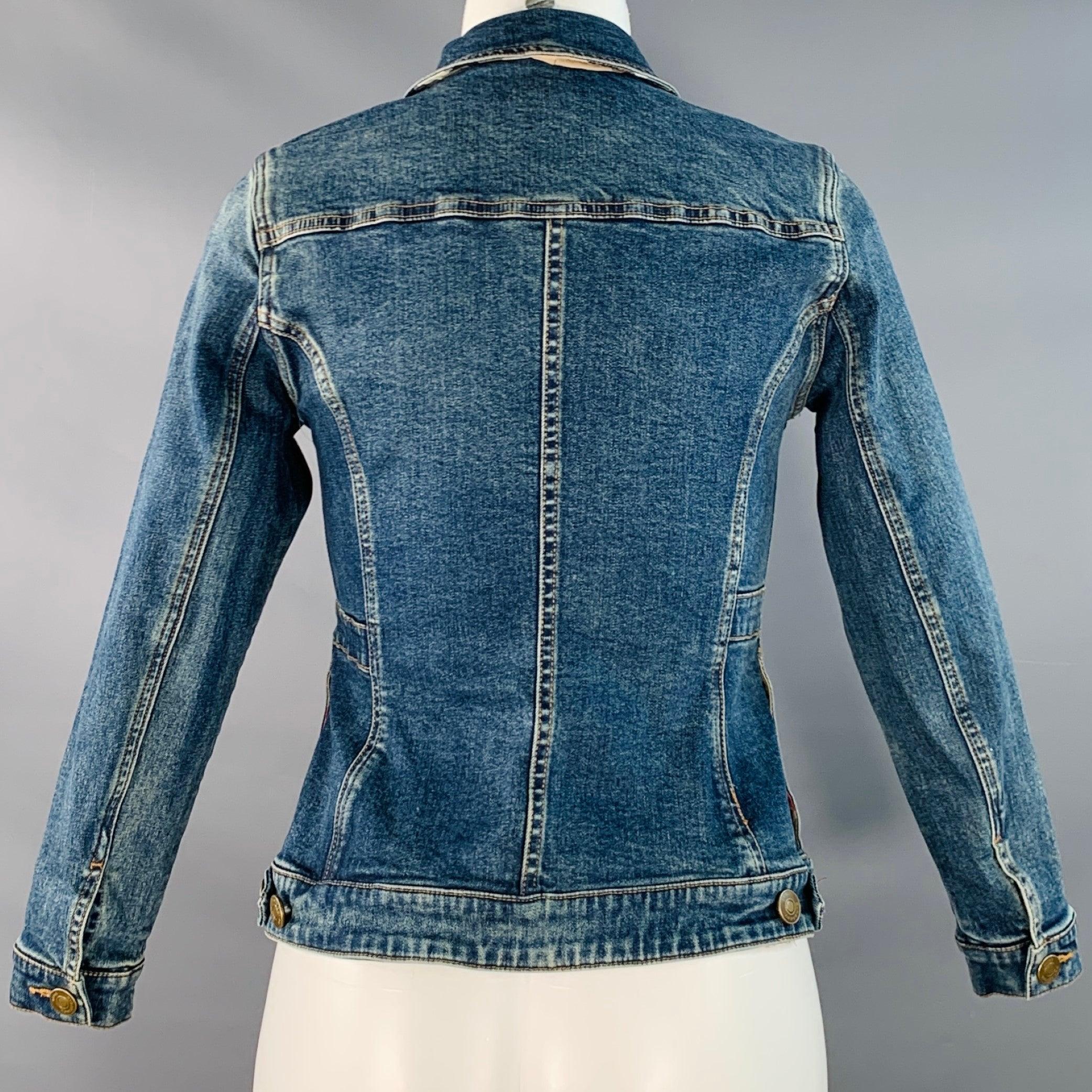 Burberry taglia 2 Giacca a quadri in Denim misto cotone blu con bottoni In condizioni buone in vendita a San Francisco, CA