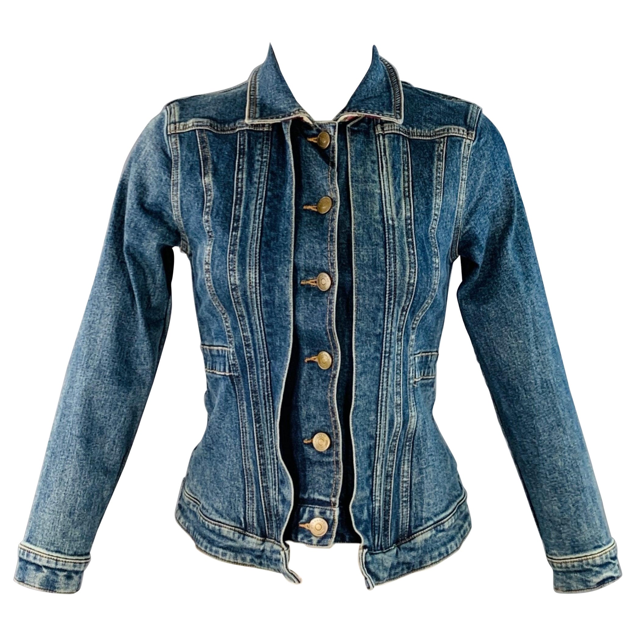 Burberry taglia 2 Giacca a quadri in Denim misto cotone blu con bottoni