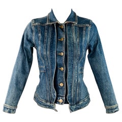 Burberry taglia 2 Giacca a quadri in Denim misto cotone blu con bottoni