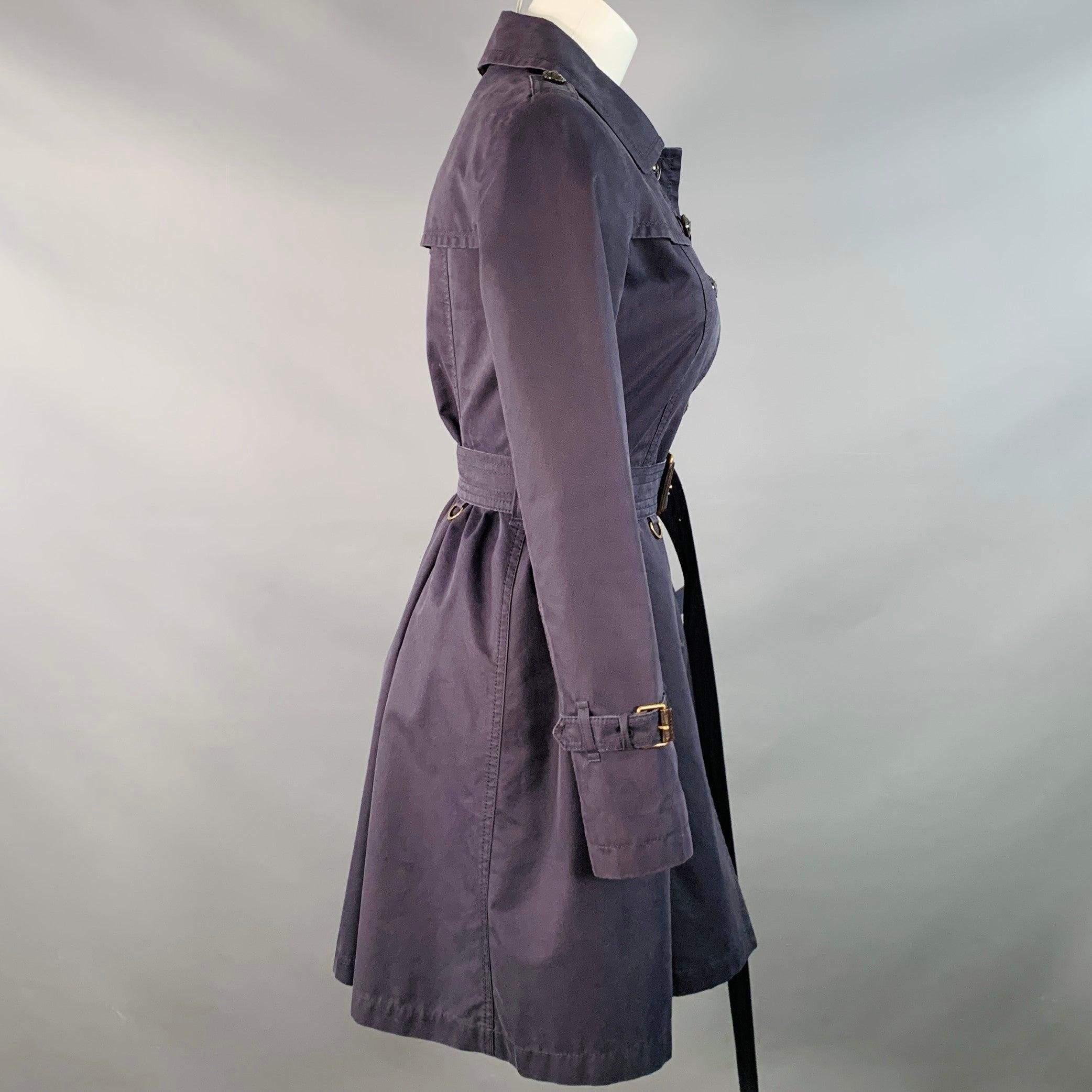 BURBERRY Abrigo Trench con Cinturón de Mezcla de Algodón Azul Marino Talla 2 Negro en venta