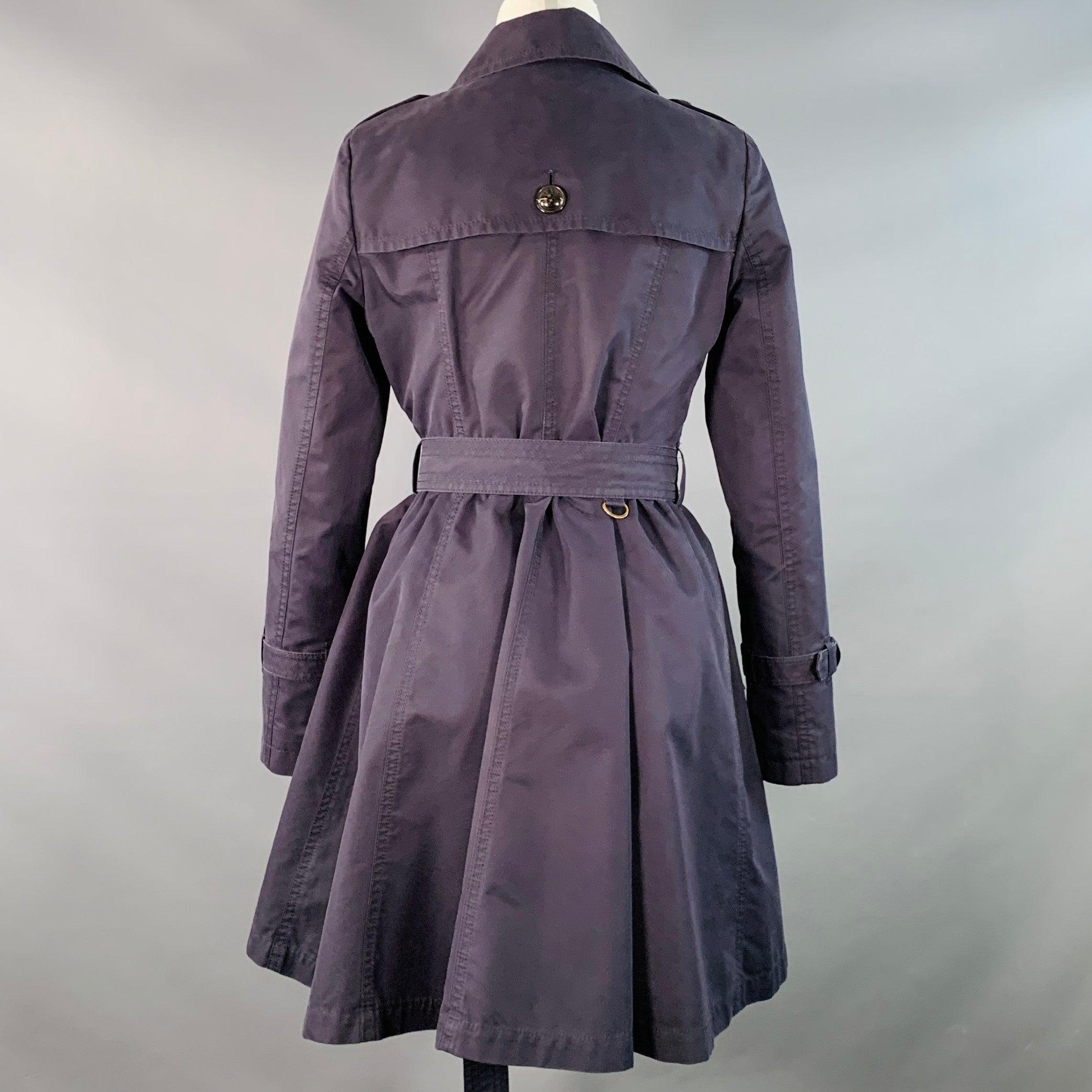 BURBERRY Abrigo Trench con Cinturón de Mezcla de Algodón Azul Marino Talla 2 en Bueno estado para la venta en San Francisco, CA