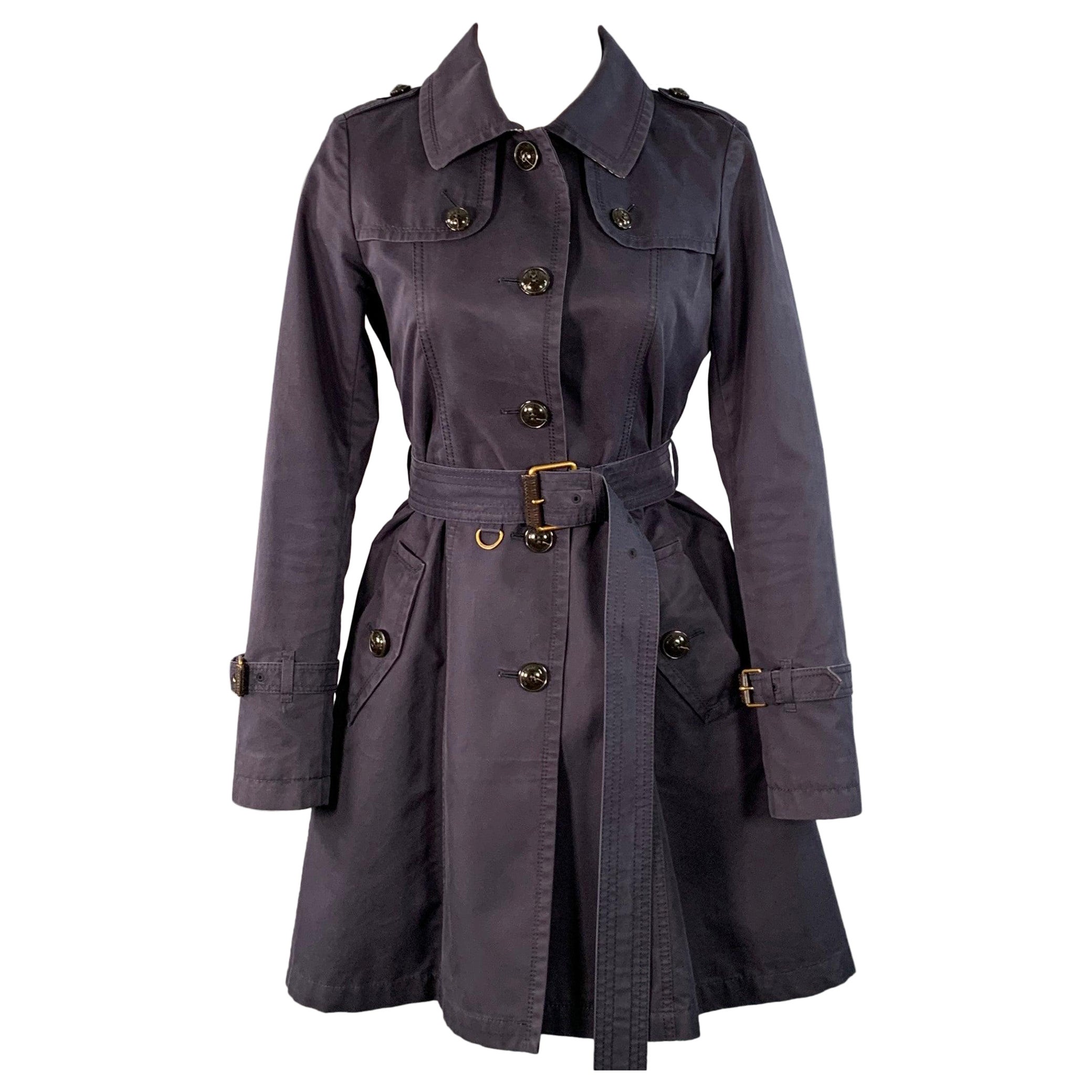 BURBERRY Abrigo Trench con Cinturón de Mezcla de Algodón Azul Marino Talla 2 en venta