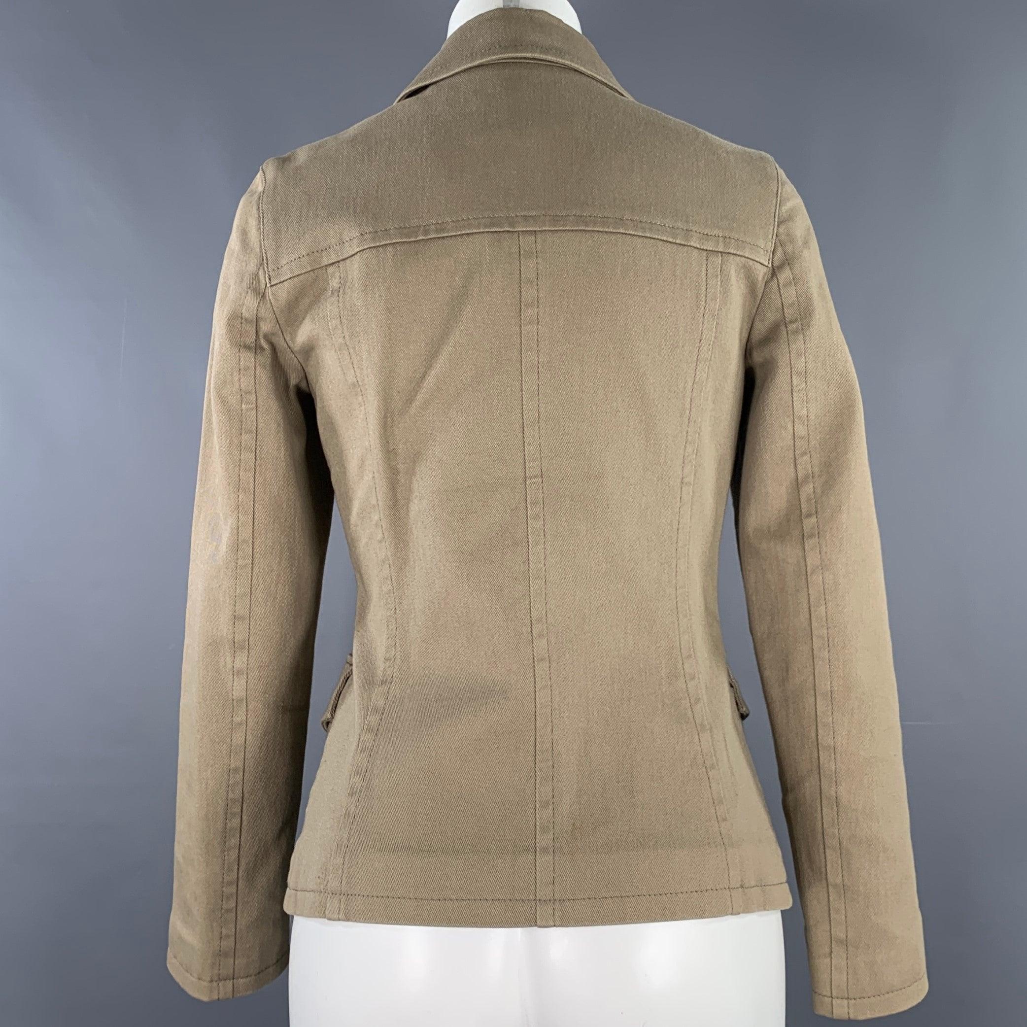 BURBERRY Talla 2 Chaqueta de doble botonadura en sarga de mezcla de algodón color tostado Beige en venta