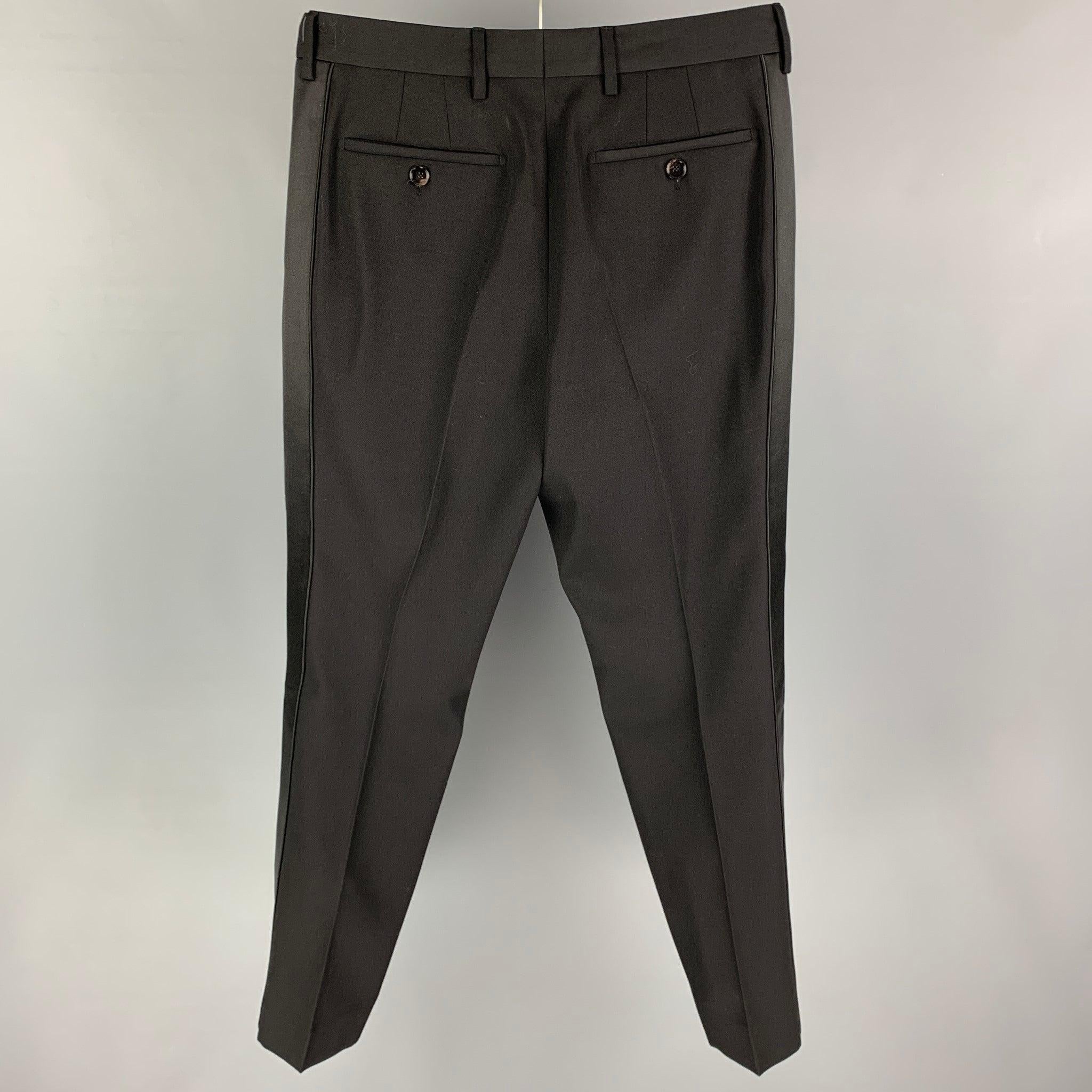 BURBERRY Size 32 Black Wool Tuxedo Dress Pants In Excellent Condition For Sale In San Francisco, CA