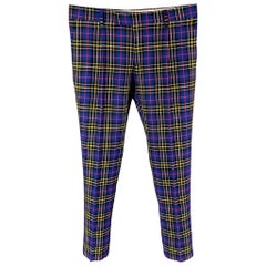 BURBERRY Size 34 Blue Multi-Color Plaid Wool Zip Fly Dress Pants