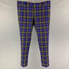 BURBERRY Size 34 Blue Multi-Color Plaid Wool Zip Fly Dress Pants