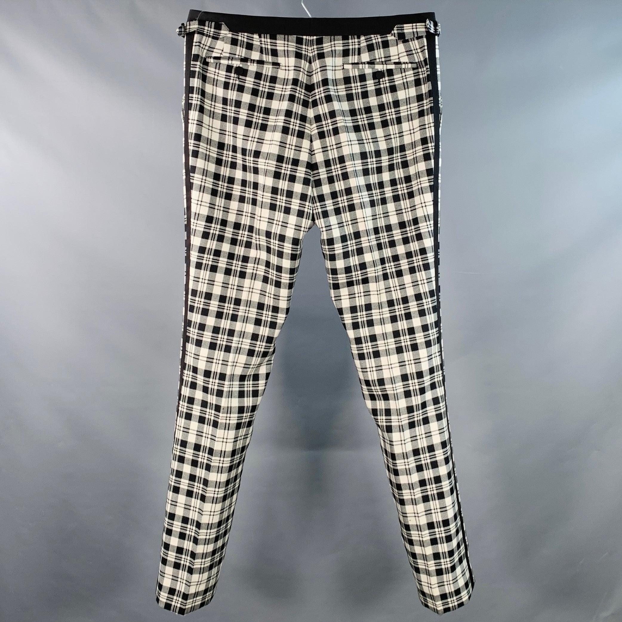 BURBERRY Größe 36 Schwarz Weiß Kariert Wolle Mohair Side Tabs Tapered Dress Pants (Grau) im Angebot