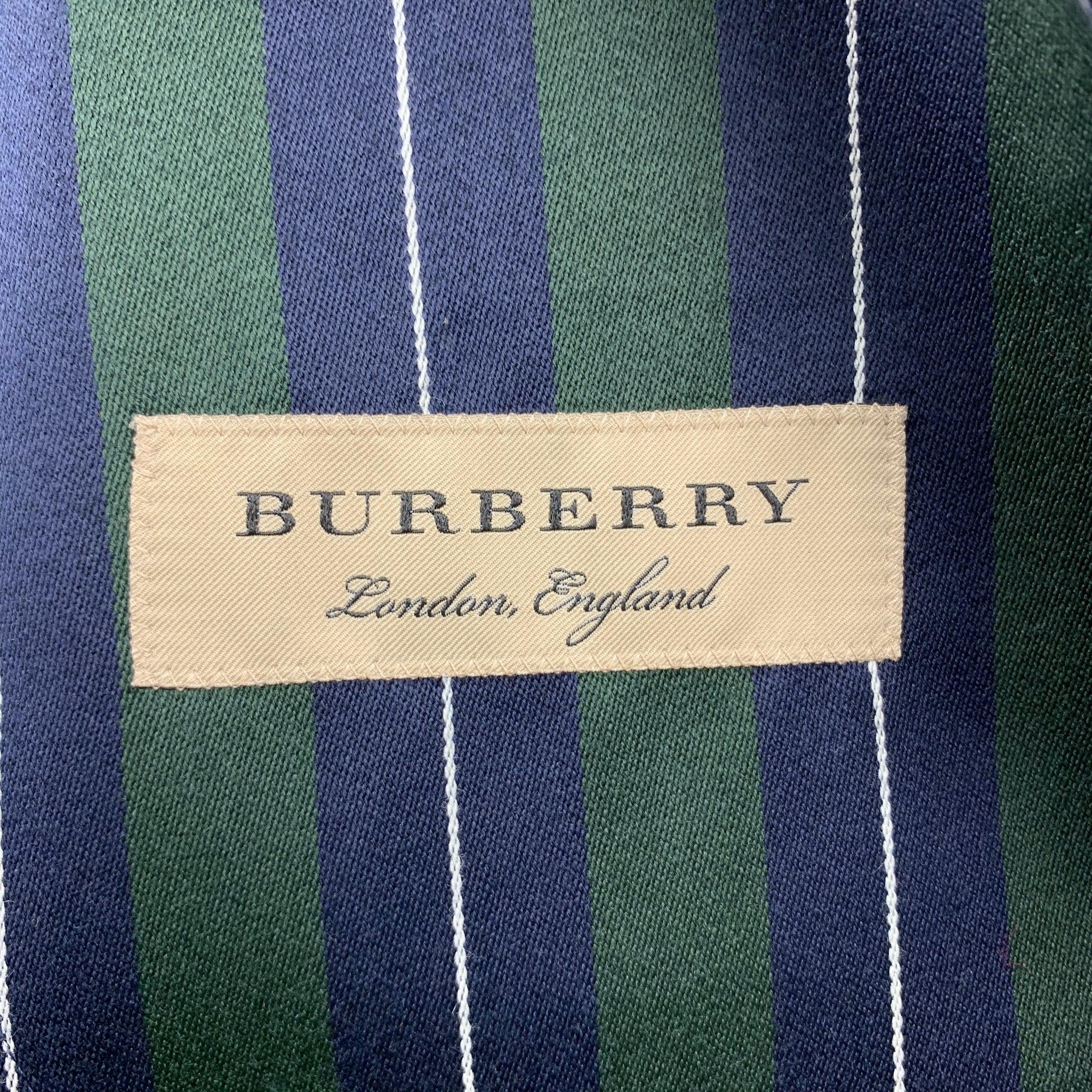 BURBERRY Size 36 Green & Navy Vertical Stripe Wool / Cotton Notch Lapel Suit For Sale 6
