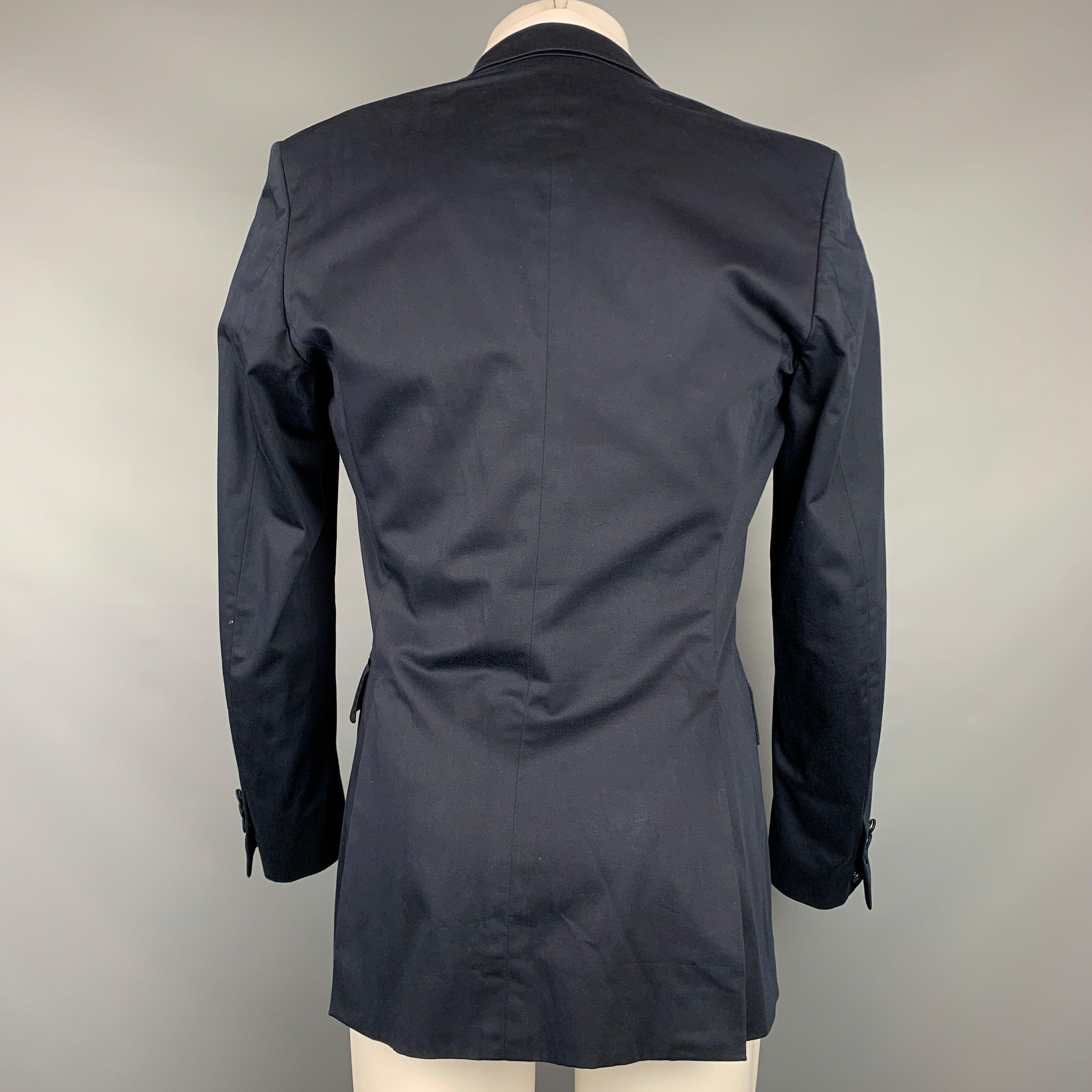 Black BURBERRY Size 36 Navy Cotton Blend Peak Lapel Tuxedo Sport Coat For Sale