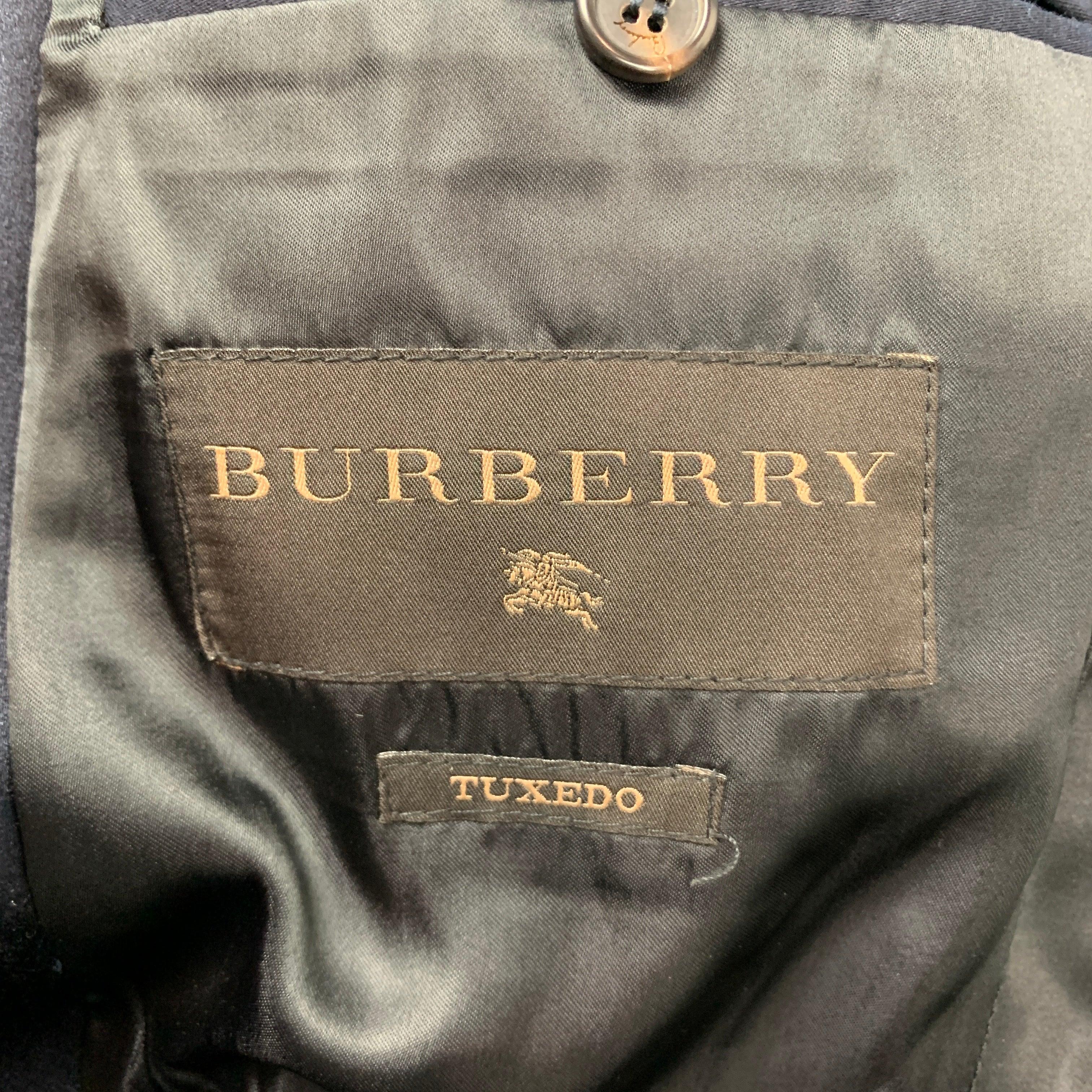 BURBERRY Size 36 Navy Cotton Blend Peak Lapel Tuxedo Sport Coat For Sale 1