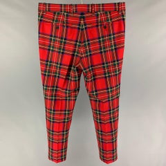 BURBERRY Size 36 Red Multi-Color Plaid Wool Zip Fly Dress Pants