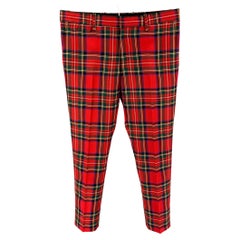 BURBERRY Taille 36 Pantalon habillé zippé en laine à carreaux rouges multicolores