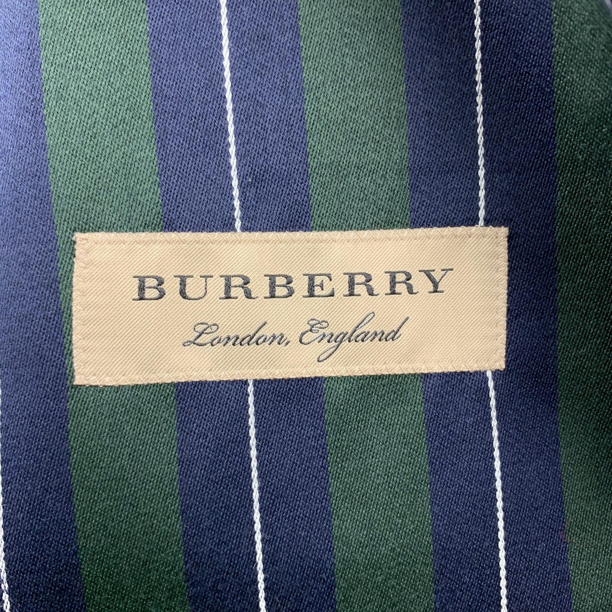 BURBERRY Size 36 Regular Green & Navy Vertical Stripe Wool / Cotton Notch Lapel  4