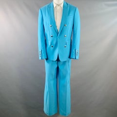 BURBERRY Size 38 Aqua Wool Peak Lapel Double Breasted Suit