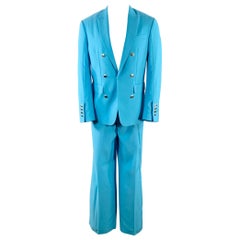 BURBERRY Size 38 Aqua Wool Peak Lapel Double Breasted Suit