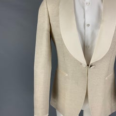 BURBERRY Size 38 Beige Oatmeal Woven Linen Silk Shawl Collar Sport Coat