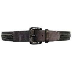 BURBERRY Size 38 Black Leather Zipper Belt