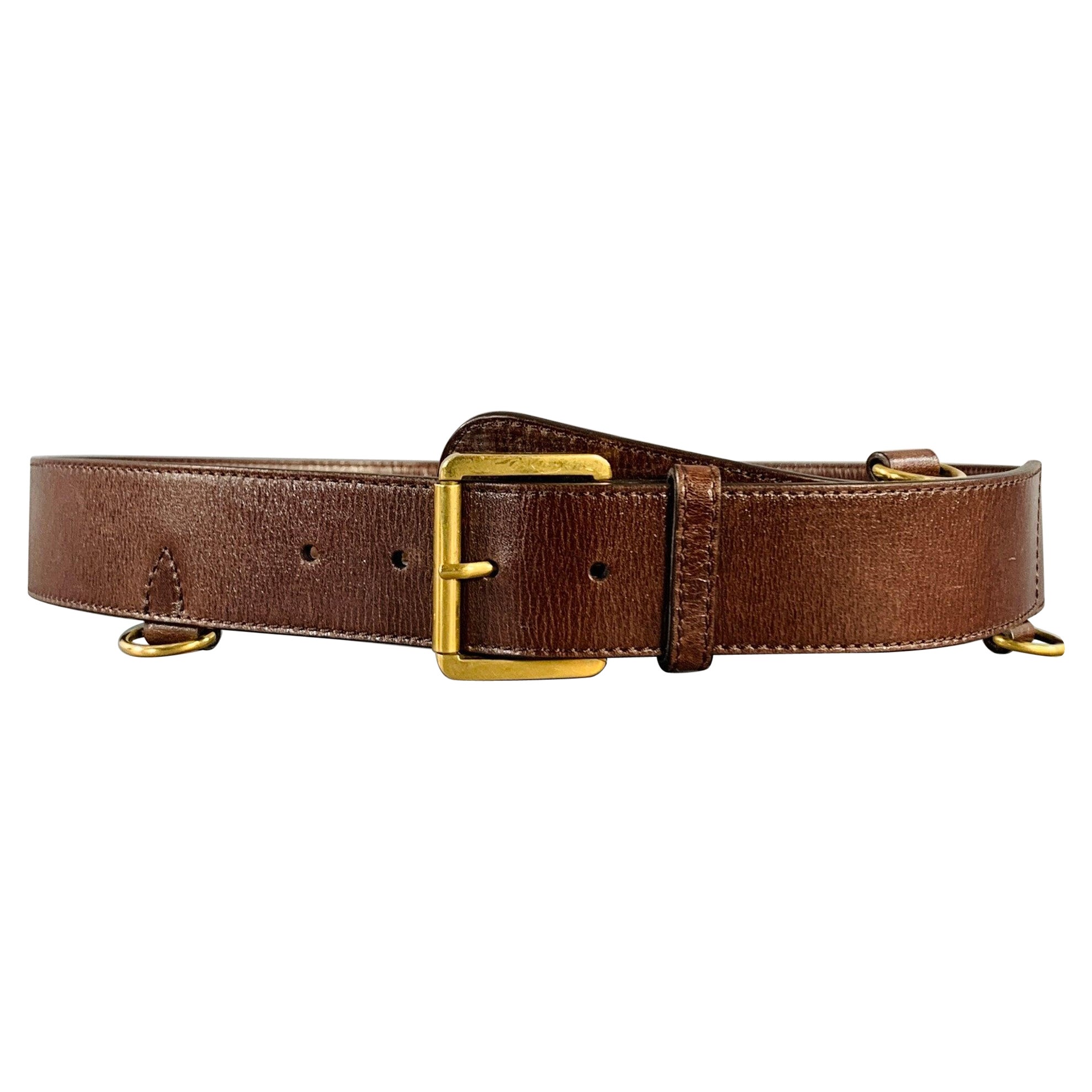 BURBERRY Size 38 Brown Gold Leather Loops Belt For Sale