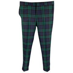 BURBERRY Size 38 Green Navy Blackwatch Plaid Wool Zip Fly Dress Pants
