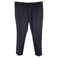 BURBERRY Talla 38 Pantalones de vestir con frente plano de lana azul marino