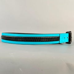 BURBERRY Size 38 Turquoise Leather Zipper Belt