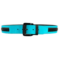 BURBERRY Size 38 Turquoise Leather Zipper Belt
