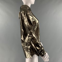 BURBERRY Size 4 Gold Silk Metallic Button Up Shirt