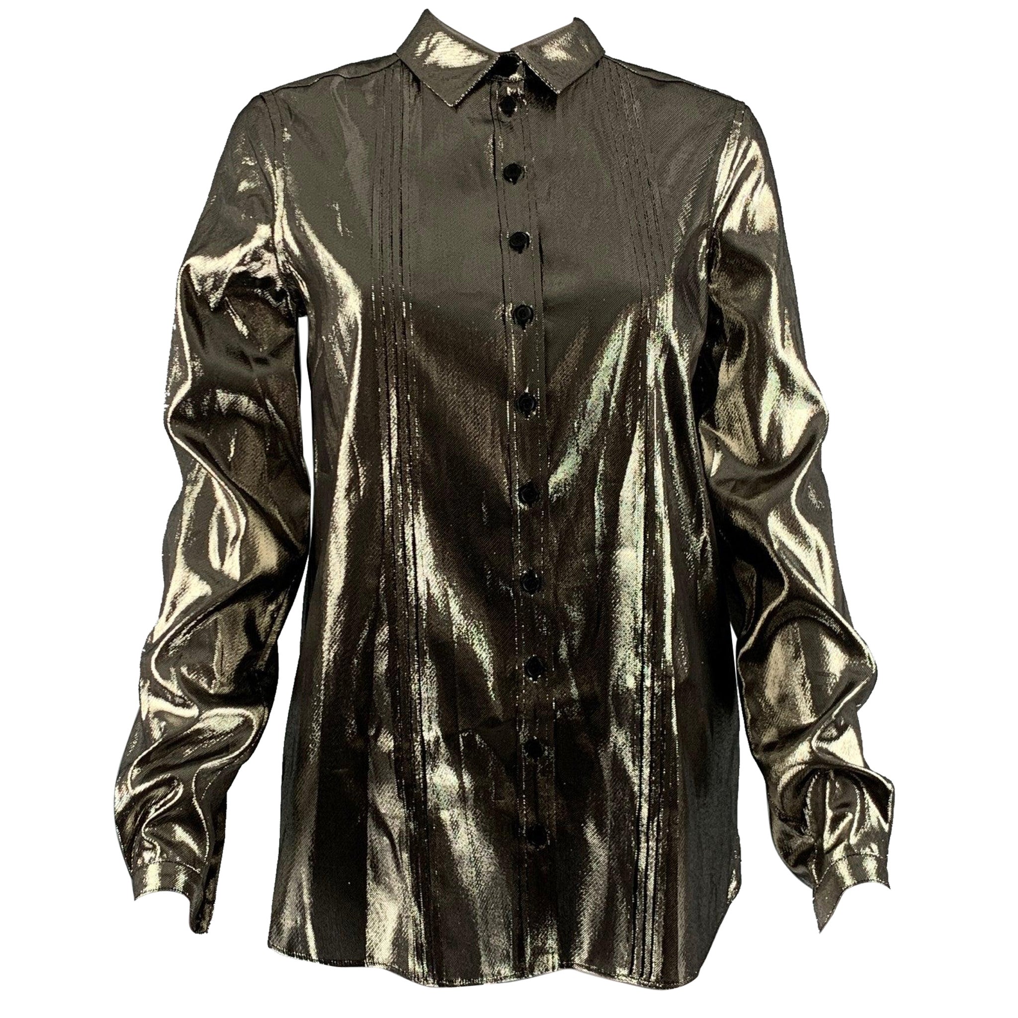 Burberry Taglia 4 Camicia con bottoni in seta metallizzata color oro