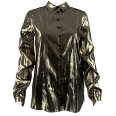 Burberry Taglia 4 Camicia con bottoni in seta metallizzata color oro