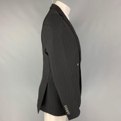BURBERRY Size 40 Black Grey Stripe Wool Cotton Notch Lapel Sport Coat