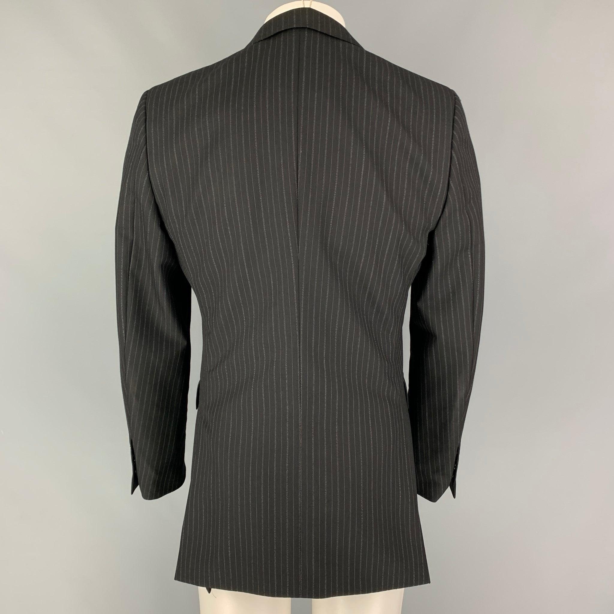 Men's BURBERRY Size 40 Black Grey Stripe Wool Cotton Notch Lapel Sport Coat For Sale