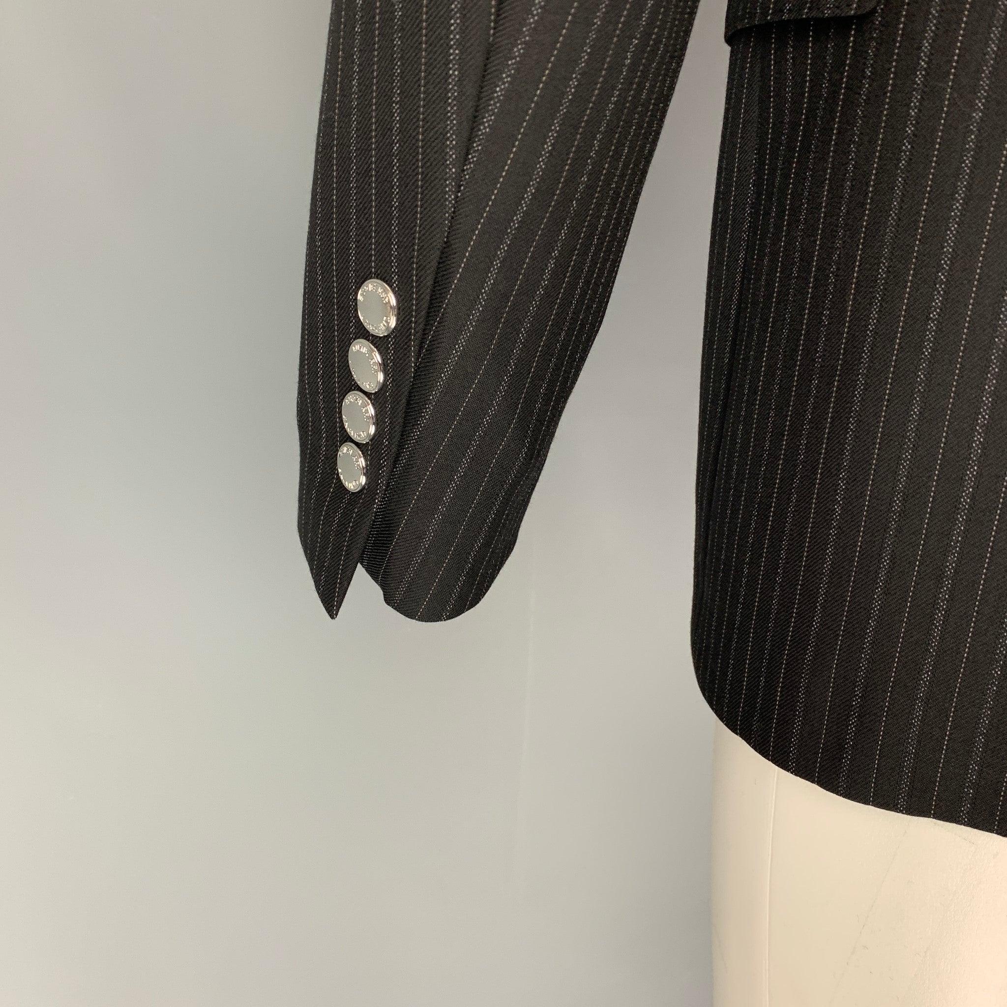 BURBERRY Size 40 Black Grey Stripe Wool Cotton Notch Lapel Sport Coat For Sale 1