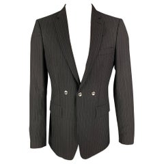 BURBERRY Talla 40 Negro Gris Rayas Lana Algodón Solapa Notch Sport Coat