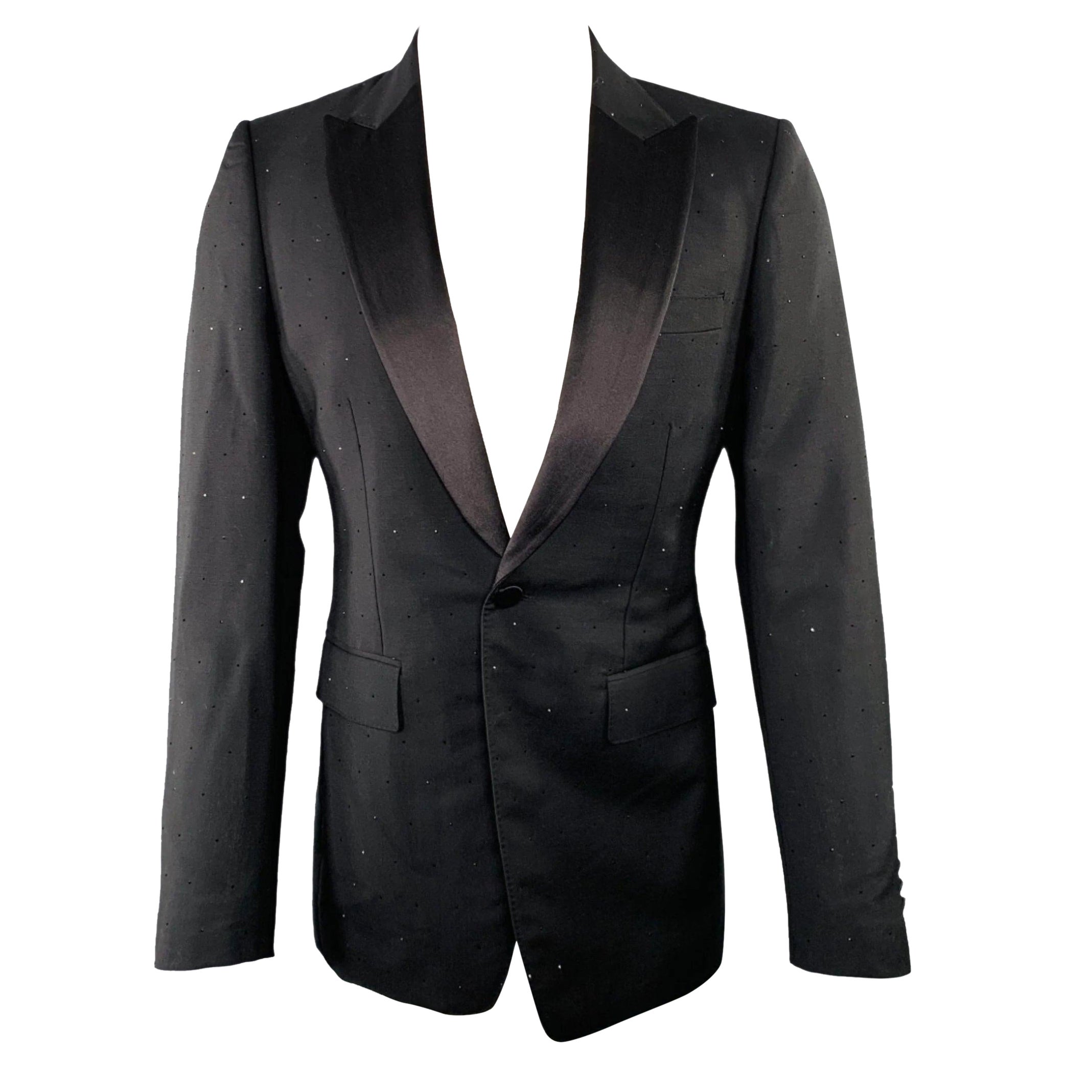 Burberry Taille 40 Manteau de sport en laine mohair cloutée à revers pointe noir