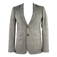BURBERRY Size 40 Black White Glenplaid Wool Notch Lapel Sport Coat