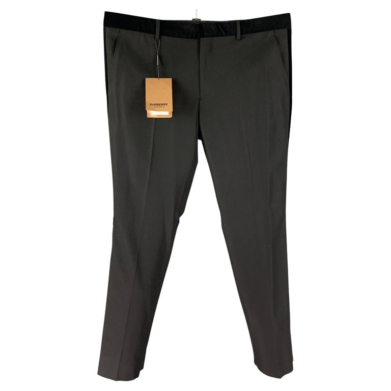 BURBERRY Size 40 Black Wool Blend Tuxedo Dress Pants For Sale at 1stDibs
