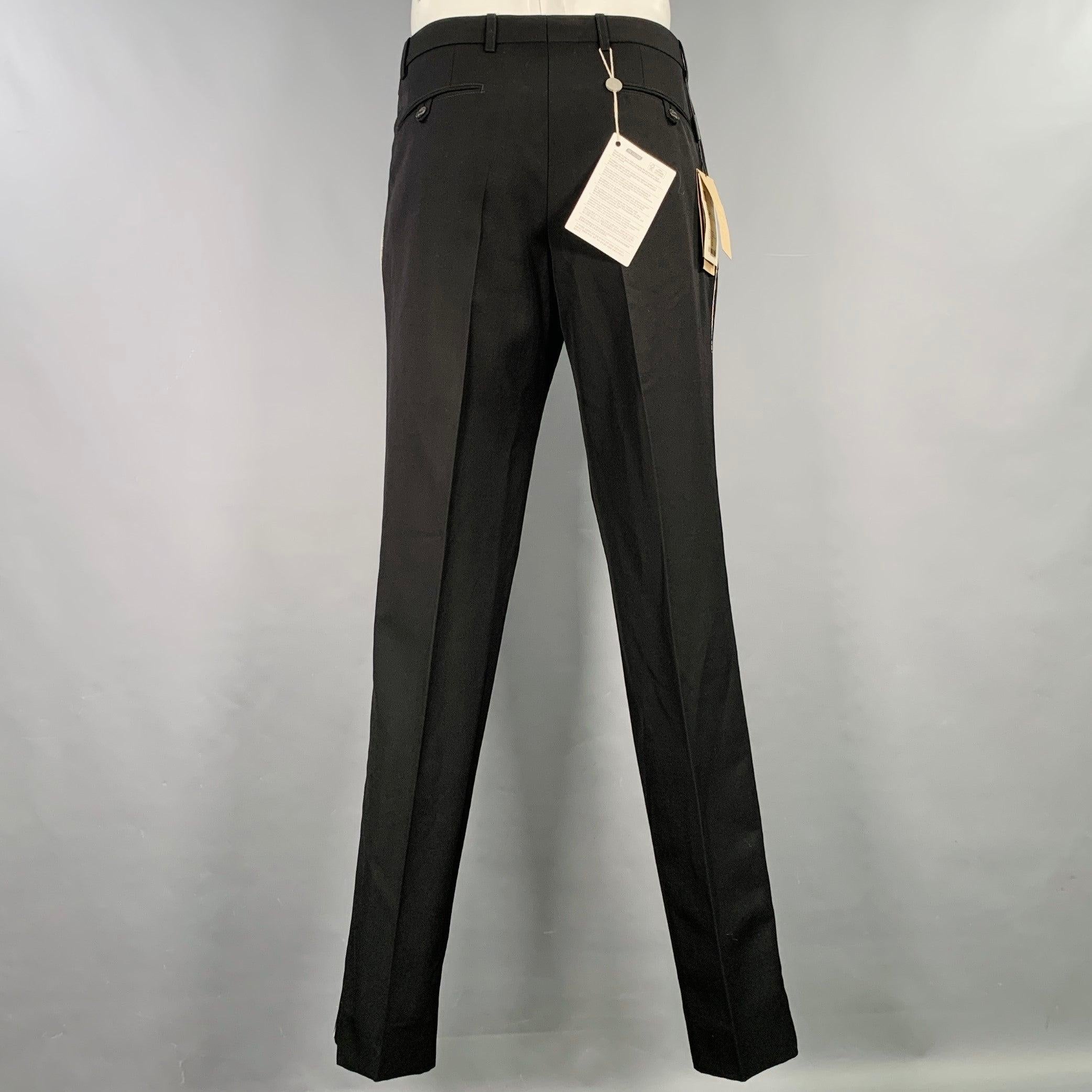 BURBERRY Size 40 Black Wool Tuxedo Dress Pants In Excellent Condition For Sale In San Francisco, CA
