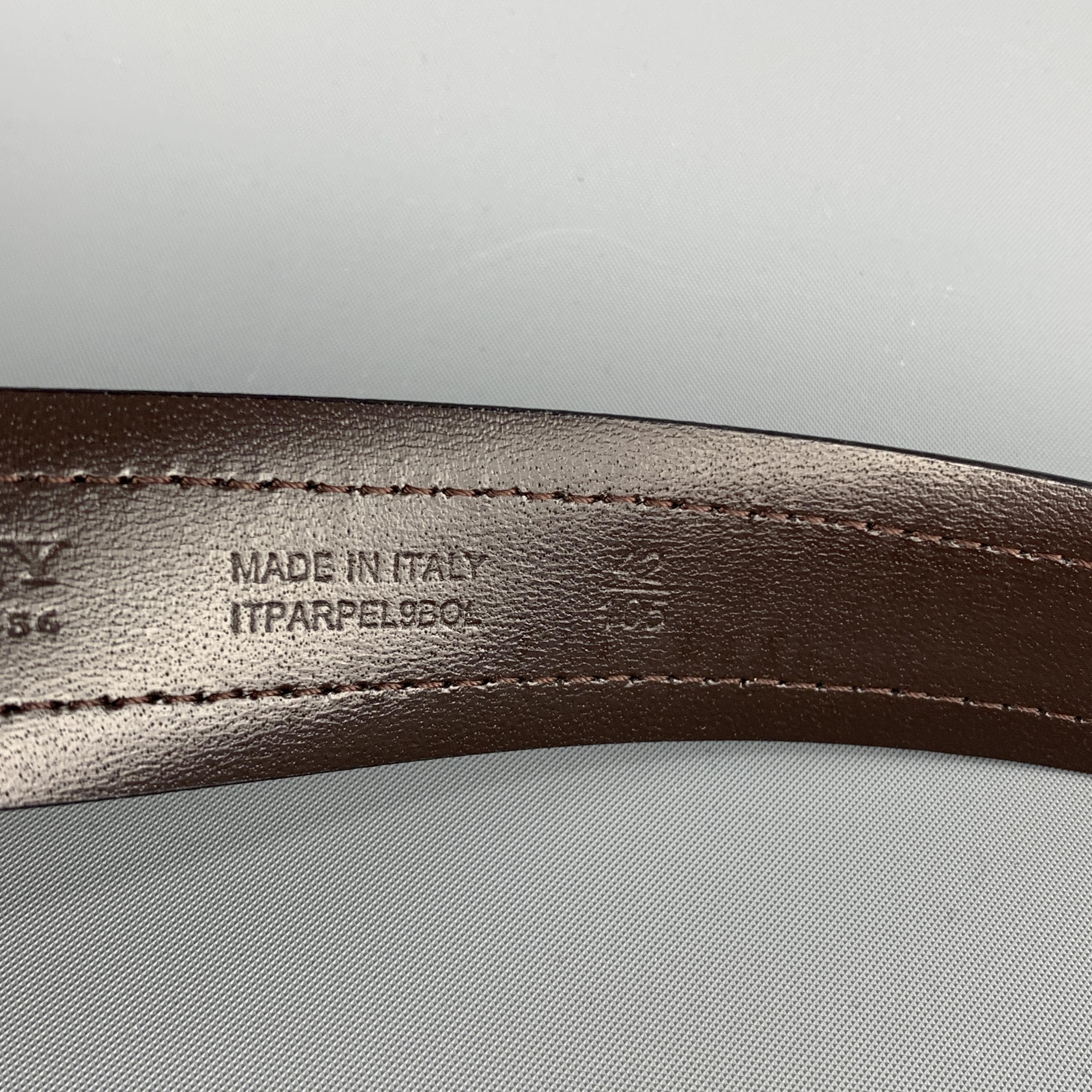 BURBERRY Size 42 Brown Leather & Coated Plaid Canvas Belt In New Condition In San Francisco, CA