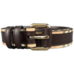 BURBERRY Size 42 Brown Leather & Coated Plaid Canvas Belt