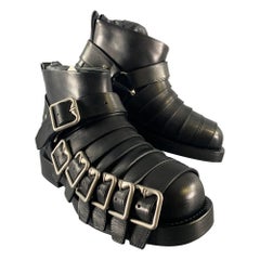 BURBERRY Size 7 Black Leather Pull On Boots