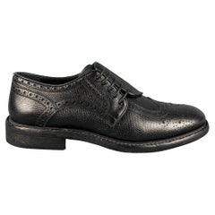 BURBERRY Size 7 Black Perforated Leather Rayford Wingtip Lace Up Shoes