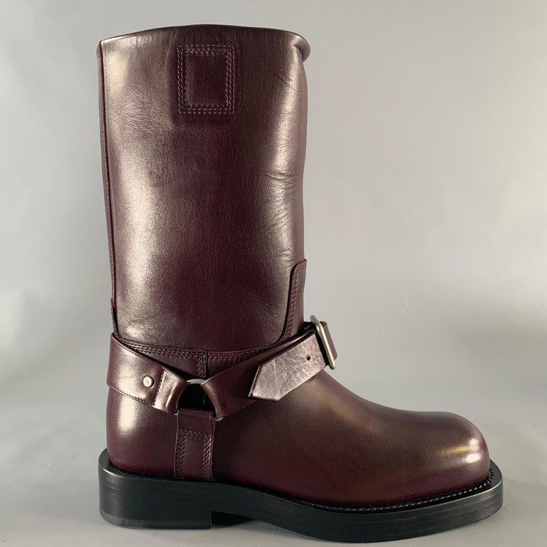 BURBERRY Size 9.5 Burgundy Leather Calf High Pull On Harness Boots 1ED181FB-F676-4E49-B159-  main image 3