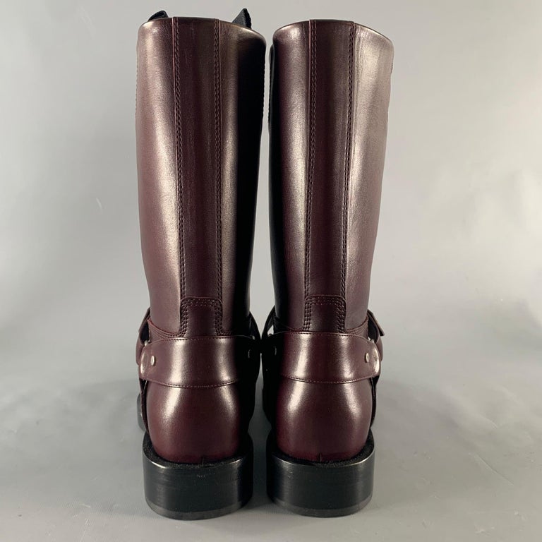 BURBERRY Size 9.5 Burgundy Leather Calf High Pull On Harness Boots 1ED181FB-F676-4E49-B159-  main image 4
